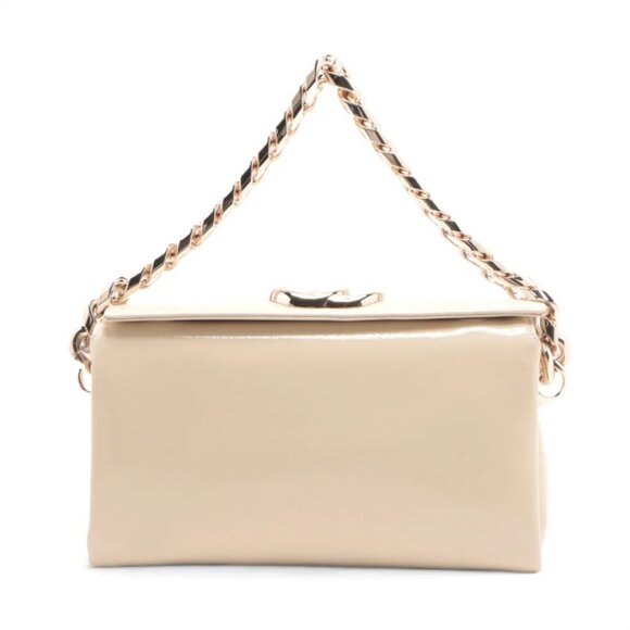 Gucci GG Logo Pochette Patent Leather Chain Shoulder Bag Beige - Picture 1 of 13